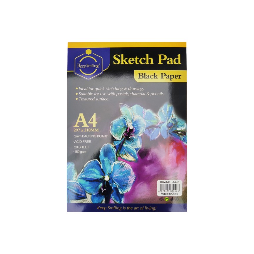 Keep Smiling Black Sketch Pad 150 GSM 20 Sheets for Drawing eStationers