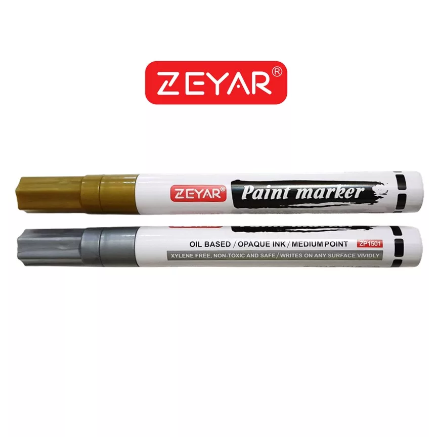 ZEYAR OilBased Paint Markers Medium Point Permanent Waterproof Metallic Marker Gold / Silver