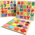 Kids Educational Learning Toys Early Childhood Wooden Puzzles Letters Alphabet Number & Shapes For 1 2 3 4 5 Year Boy Girl Toddler Children Gift 20x20cm - Image 7