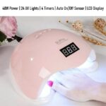 Powerful 48W SUN5 UV LED Nail Lamp with 24 lights, 4 timer modes, auto sensor, and LCD screen. Perfect for fast, even curing of gel nails and UV resin art.