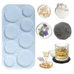 8-Cavity Round Resin Coaster Mold – Irregular Silicone Mold for DIY Geode Coasters, Keychains & Craft Casting
