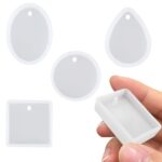 5pcs Silicone Resin Pendant Molds – Round, Square, Teardrop, Oval & Rectangle Shapes with Hanging Hole for DIY Jewelry, Necklaces, Earrings & Keychains