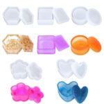 resin container mold set, silicone resin mold, 5 shape resin mold, jewelry box silicone mold, heart shaped resin mold, hexagon resin mold, round resin mold, square resin mold, plum blossom mold, DIY resin crafts