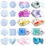 resin container mold set, silicone resin mold, 5 shape resin mold, jewelry box silicone mold, heart shaped resin mold, hexagon resin mold, round resin mold, square resin mold, plum blossom mold, DIY resin crafts