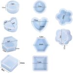 resin container mold set, silicone resin mold, 5 shape resin mold, jewelry box silicone mold, heart shaped resin mold, hexagon resin mold, round resin mold, square resin mold, plum blossom mold, DIY resin crafts