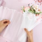 Pearl Edge Wavy Organza Mesh Flower Wrapping Roll Korean Wrinkled Floral Tulle for Bouquet Packaging 11 Inches x 3.6 Meter