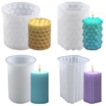 3D Pillar Silicone Candle Mold for Wax, Epoxy Resin, Jesmonite, Concrete & Plaster Polka Dot, Hexagonal, Dimple & Fluted Round Designs